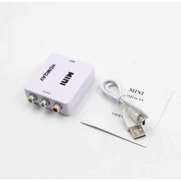 Câble antenne Letouch Mini HDMI vers RCA,1080P Mini RCA Composite CVBS HDMI vers AV Adaptateur Audio Vidéo Convertisseur(Blanc)