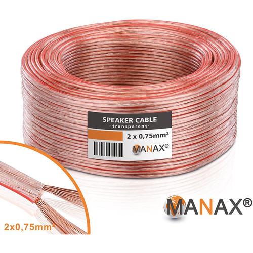 marque generique - Manax Câble Silencieux 2 x 0,75 mm2 CCA 2 x 0,75 mm2. 25m 0,75mm² - 1 Ring Transparent marque generique  - Câble et Connectique
