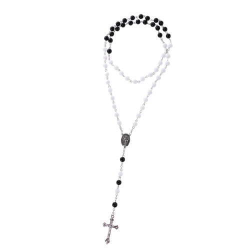 marque generique - Mens hanche 8mm perle chapelet prier main jésus croix pendentif collier noir marque generique  - marque generique