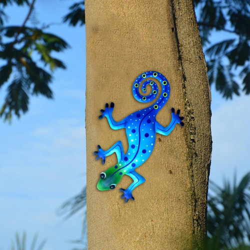 Panneaux et treillis Métal Gecko Décoration Murale Lézard Accrocher Pour La Maison Jardin Patio Clôture Ornement Bleu 2