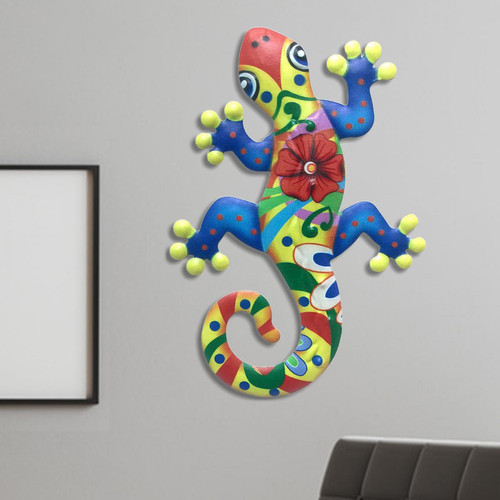 marque generique Métal Hang Gecko Décoration Murale Lézard Pour La Maison Jardin Patio Clôture Décor Bleu
