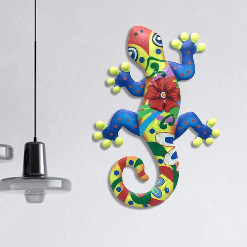 Panneaux et treillis Métal Hang Gecko Décoration Murale Lézard Pour La Maison Jardin Patio Clôture Décor Bleu