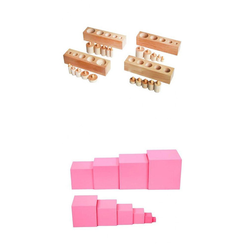 marque generique - Montessori Sensorial Material Jouet en bois Développement Tour Rose + Blocs Cylindriques marque generique  - Jeux & Jouets
