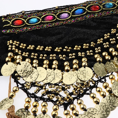 marque generique paillettes de danse du ventre hanche foulard femme jupe avec des pièces d'or noir