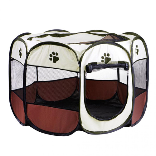 marque generique - Pet Pliable Playpen Portable 8-Panel Kennel Fences Tent Brown_S marque generique  - Bonnes affaires Clôture pour chien