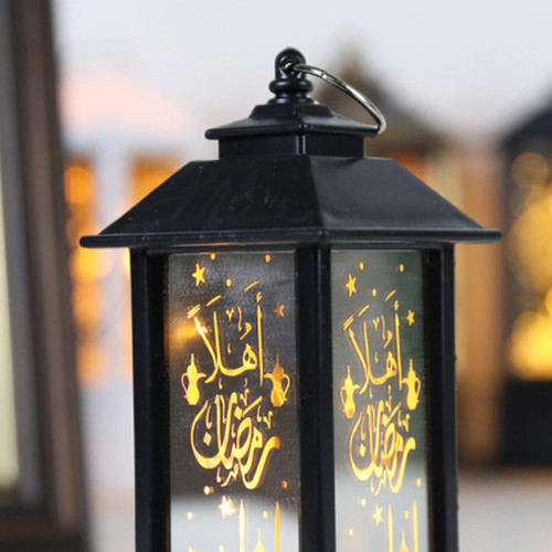 Objets déco Ramadan Eid Al-Fitr Décoration Crescent Moon Star Lantern LED Lumières Noir S