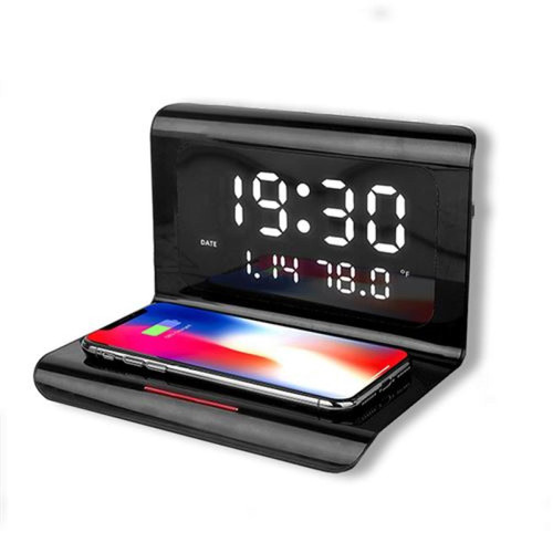 marque generique - réveil numérique YOUKUKE avec station de charge Qi 10W pour iPhone Huawei Xiaomi - Noir marque generique  - Radio reveil iphone