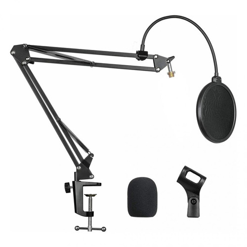 marque generique - Table Microphone Stand Holder avec  Filtre Bouclier 2 Couche  Vent Écran pour Radio Radiodiffusion marque generique   - Microphone stand