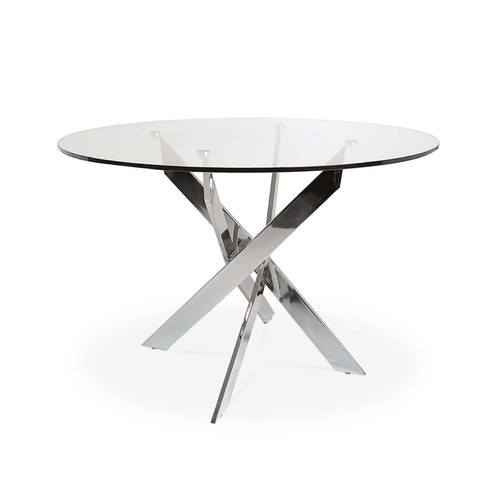 marque generique - Table ronde en verre et pied chromé Sofia marque generique  - Table verre chrome