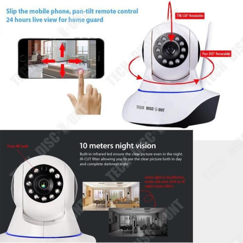 Tech Discount TD® Caméra de surveillance wifi extérieure sans fil intérieure factice ip dôme sécurité P2P haut parleur bébé moniteur vision noctur