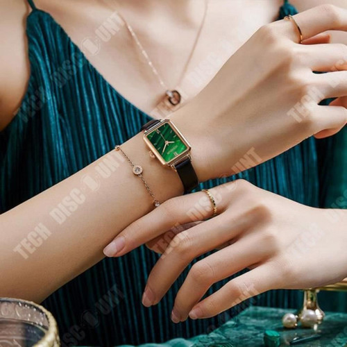 Horloges, pendules TD® Petite montre verte mode petite montre carrée femme montre simple montre lumineuse pour dames