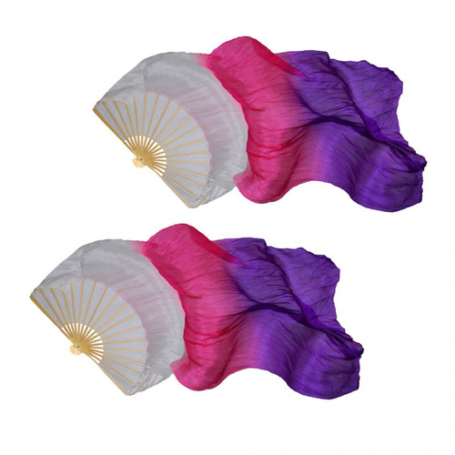 marque generique Éventail de danse du ventre fait main voile voile longue danse éventail blanc + rose + violet