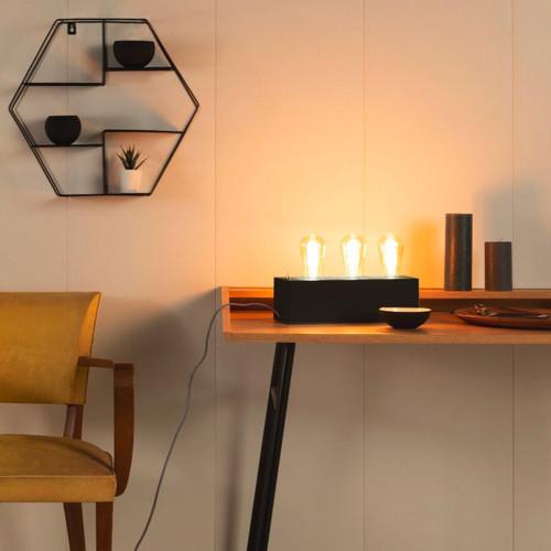 marque generique Lampe de table à poser style design industriel en bois naturel 3 Lumières Compatible LED