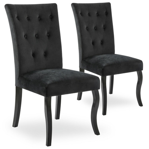 NC - Lot de 2 chaises capitonnées Chaza Velours Noir NC  - Salon, salle à manger
