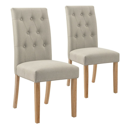 marque generique - Lot de 2 chaises capitonnées Gaya tissu beige marque generique  - Chaises Lot de 2