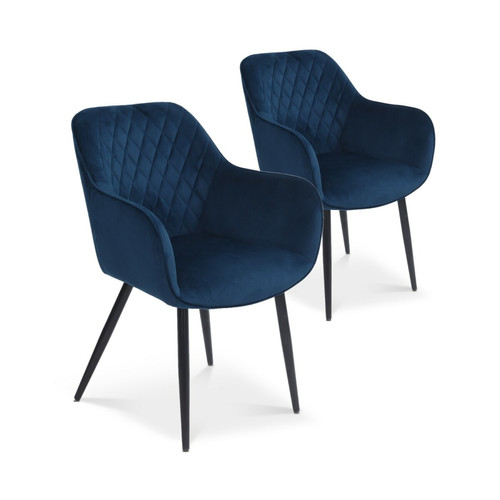 marque generique - Lot de 2 chaises Victoria en velours bleu pieds noir - Chaises Lot de 2