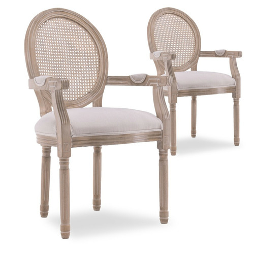 marque generique - Lot de 2 fauteuils médaillon Louis XVI cannage rotin tissu beige marque generique  - Cannage chaise Chaises