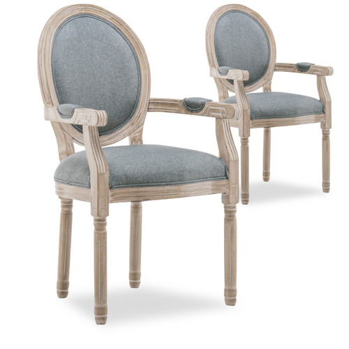 marque generique - Lot de 2 fauteuils médaillon Louis XVI tissu Gris - Chaises Lot de 2