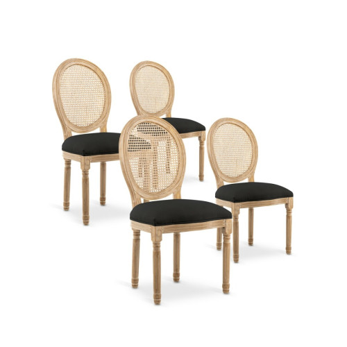 marque generique - Lot de 4 chaises médaillon Louis XVI Cannage Rotin tissu Noir marque generique  - Chaise louis xvi
