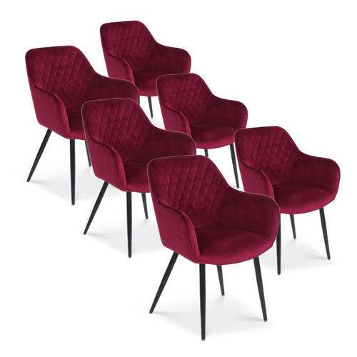 marque generique - Lot de 6 chaises Victoria en velours rouge pieds noir marque generique  - Table a manger gain de place