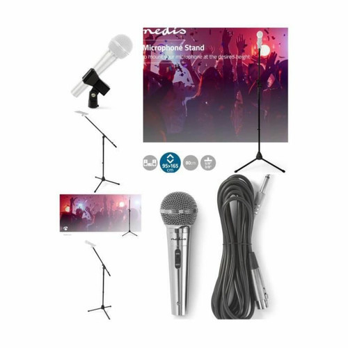 Nedis - Pied de microphone télescopique avec potence et fixation de micro-PERCHE + support micro + Microphone dynamique chromé HQ - Nedis