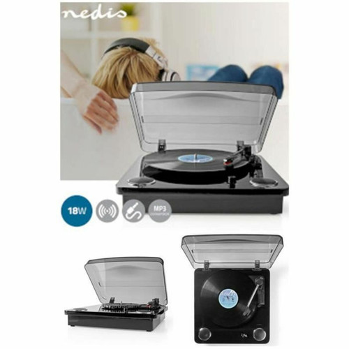 Nedis -Platine Vinyle Bluetooth MP3 33 rpm / 45 rpm / 78 rpm Courroie Stéréo RCA Bluetooth® 18W (Pré) amplificateur intégré MDF NOIR DESIGN Nedis  - Nedis