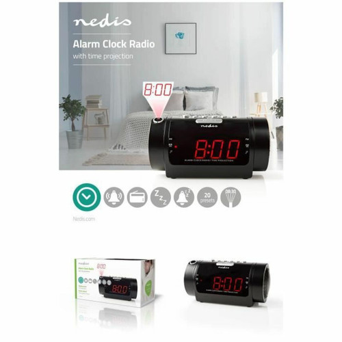 Nedis - Radio Réveil Projection Heure alarme numérique Affichage LED AM / FM Fonction Snooze Minuterie de sommeil 2 Alarmes Nedis  - Radio reveil 2 alarme