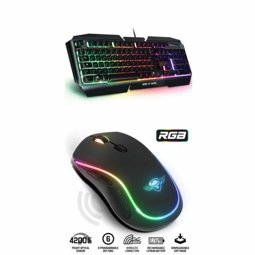 Pack Clavier Souris Spirit Of Gamer Souris Sans fil Optique 2.4ghz 4200DPI M9 rechargeable + Clavier PRO GAMING METAL RGB PROK5 Anti-Gosthing Mode Breathing