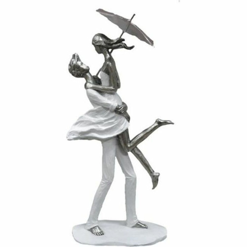 marque generique - Statuette décorative design" Couple romantique parapluie " argent et blanc - Statues Blanc