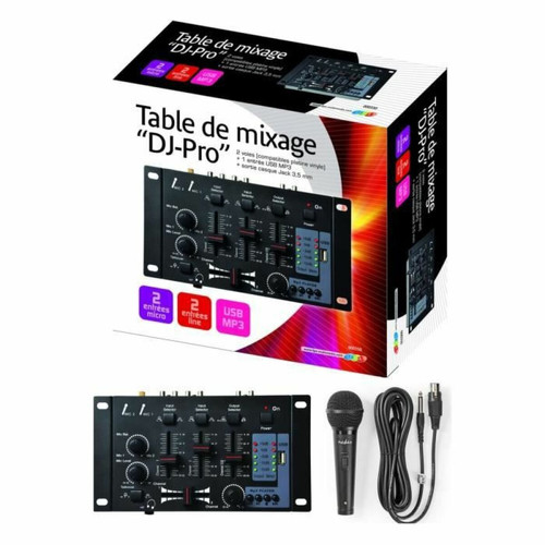 Tables de mixage Optex TABLE DE MIXAGE 5 Canaux USB MP3 Crossfaders + Micro dynamique unidirectionnel SONO Fonction Talkover Aluminium Noir