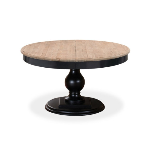 marque generique - Table ronde extensible en bois massif Héloïse Bois naturel et pied noir - Tables à manger Oui