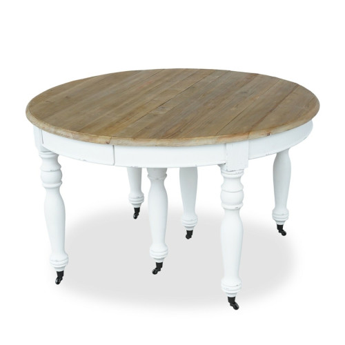 marque generique - Table ronde extensible en bois massif LAVANDOU Blanc marque generique   - Tables à manger Oui