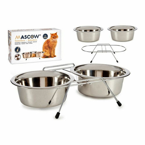 Mascow - Mangeoir pour animaux Double Acier inoxydable Argenté (2 x 400 ml) Mascow  - Gamelle pour chien
