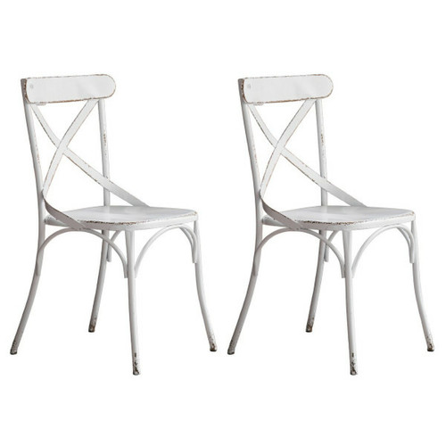 Mathi Design - BISTRO - Set de 2 chaises de repas vintage en metal blanc Mathi Design  - Chaises Mathi Design