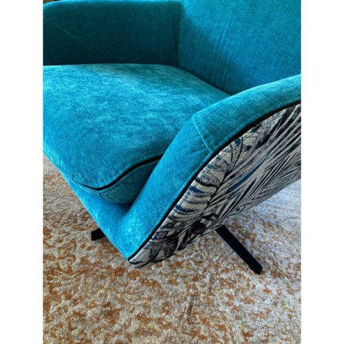 Mathi Design JUNGLE - Fauteuil bicolore tissu imprimé et velours Turquoise