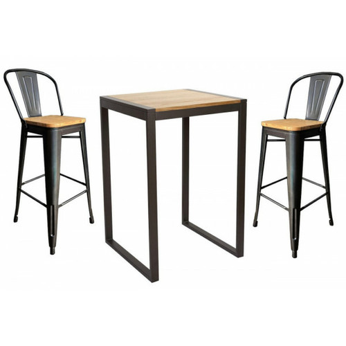 Mathi Design - NEVADA - Ensemble table et chaises haut en acier et bois massif Mathi Design  - Tabouret bois design