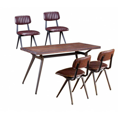 Mathi Design - RETRO - Ensemble de repas en bois marron et acier - Tables à manger Industriel