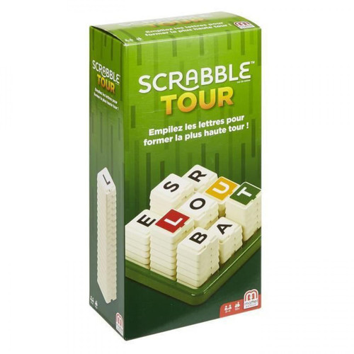 Mattel Jeux - SCRABBLE - Scrabble Tour - Jeu de Societe - Trouvez le mot le plus long a partir des 9 lettres visibles en haut des piles - Casse-tête