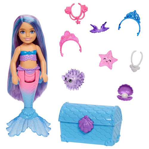 Poupées mannequins Mattel Mermaid Power Poupée Chelsea Sirène avec 2 animaux