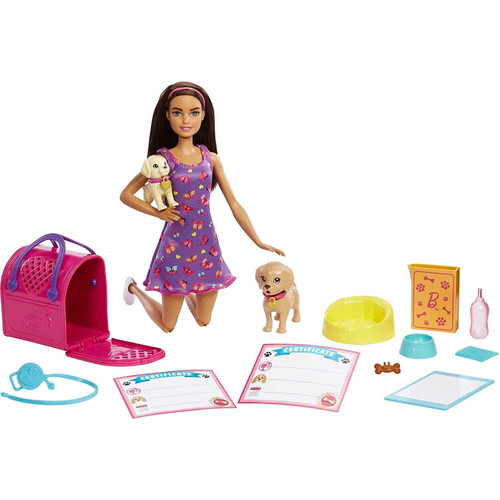 Mattel - Barbie Set de jeu d'adoption de chiots avec poupée brunette Mattel  - Poupées mannequins Mattel
