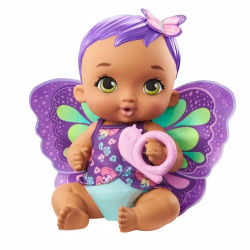 Mattel - My Garden Baby - Bébé Papillon Violet Boit & Fait Pipi, 30 cm, couche, vetements, ailes amovibles - Poupée / Poupon - Des 2 ans - Mattel