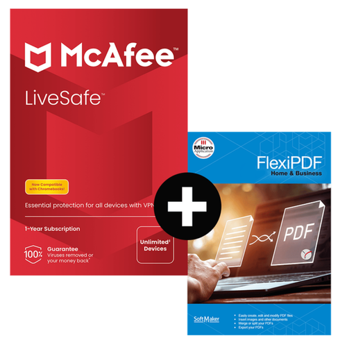 McAfee - McAfee LiveSafe + FlexiPDF Home & Business - Licence 1 an - 3 PC - A télécharger McAfee  - Antivirus et Sécurité McAfee