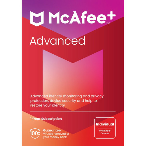 McAfee - McAfee+ Advanced Individuel - Licence 1 an - Postes illimités - A télécharger McAfee  - Antivirus et Sécurité