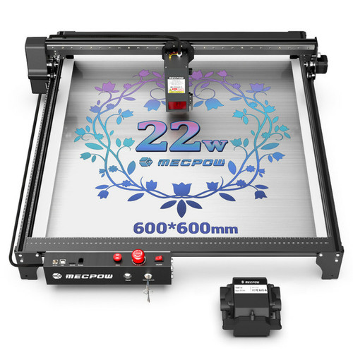 Imprimante Laser Mecpow Graveur laser Mecpow X5, puissance laser 22 W, assistance aérienne, point laser 0,08 x 0,1 mm, 600 x 600 mm