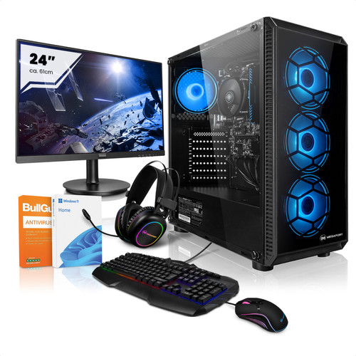 Megaport - Office PC Set Cyberhawk • AMD Ryzen 3 PRO 2100GE • Vega3 • Ecran+Clavier+Souris • 8Go DDR4 • 240Go SSD • Windows 11 • 93-FR - Pack PC + Ecran Ordinateur de Bureau