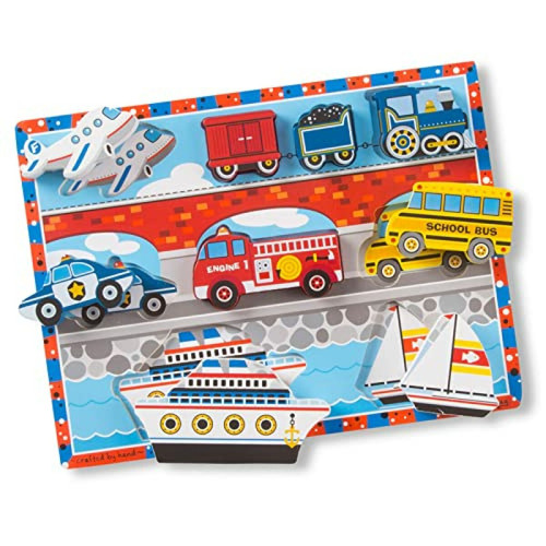 Animaux Melissa & Doug Melissa & Doug VAhicules chunky Puzzle en bois - Avion, train, voitures et bateaux (9 piAces)