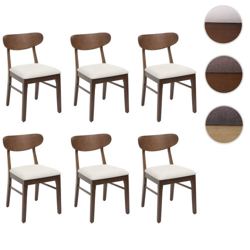 Mendler - Lot de 6 chaises de salle à manger HWC-M59, chaise de cuisine, tissu/textile bois massif ~ bâti foncé, crème Mendler - Chaise cuisine Chaises