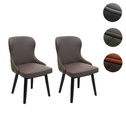 Mendler - Lot de 2 chaises de salle à manger HWC-M60, chaise rembourrée, chaise de cuisine, tissu/textile bois massif ~ vert foncé-gris Mendler - Chaise cuisine Chaises