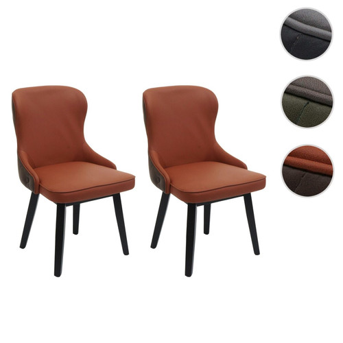Mendler - Lot de 2 chaises de salle à manger HWC-M60, chaise rembourrée, chaise de cuisine, tissu/textile bois massif ~ terracotta-brun Mendler - Chaise cuisine Chaises