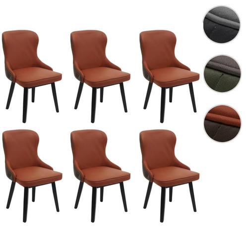 Mendler - Lot de 6 chaises de salle à manger HWC-M60, chaise rembourrée, chaise de cuisine, tissu/textile bois massif ~ terracotta-brun Mendler  - Chaise salle a manger bois